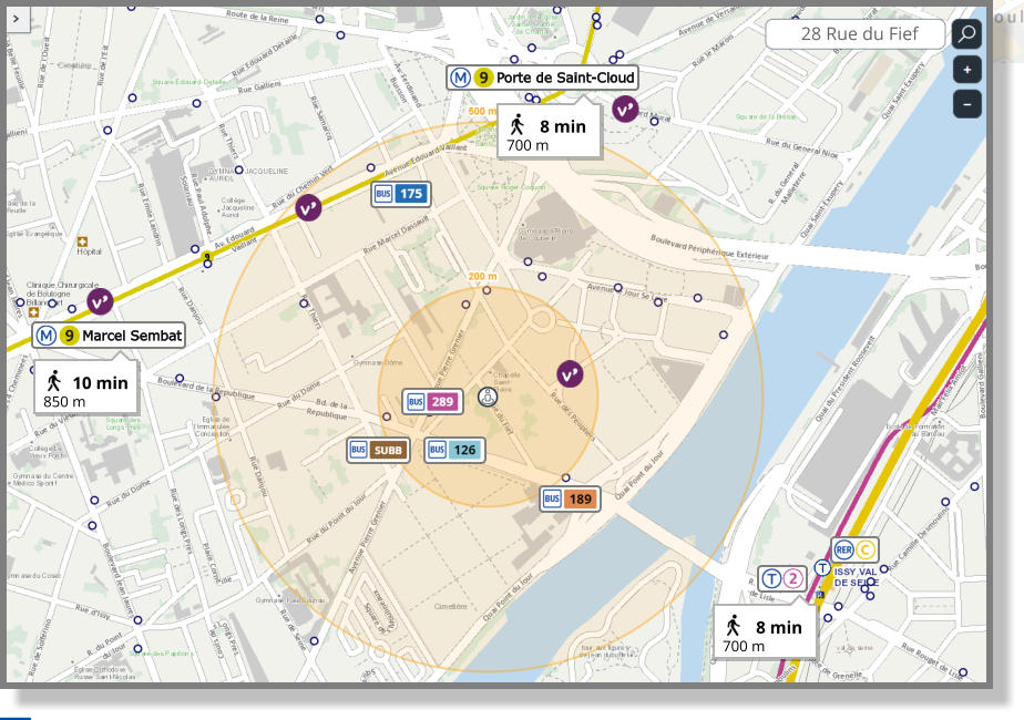 Porte de Saint-Cloud Marcel Sembat 28 Rue du Fief 10 min 850 m  8 min 700 m  8 min 700 m